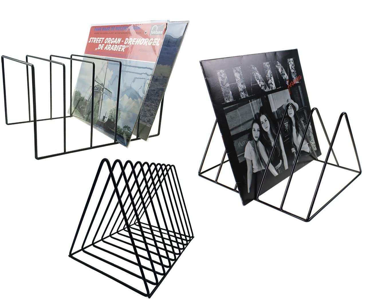 Vinyl Record Storage Holder Stand - Premium Triangle Metal Wire Magazine Rack and Book Holder holds