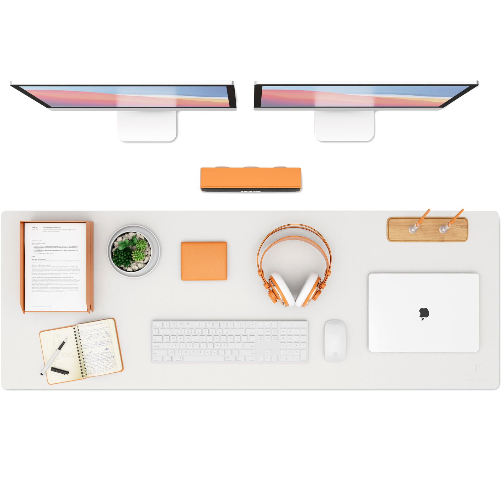 K KNODEL Extra Large Desk Mat, Leather Mouse Pad (47.2"x17", White)