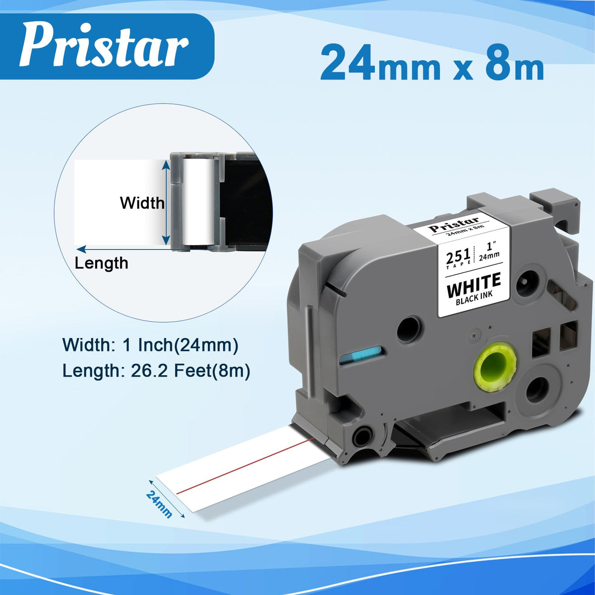 Pristar 24mm 0.94 Laminated White TZ Tape Compatible for TZe-251 TZe251