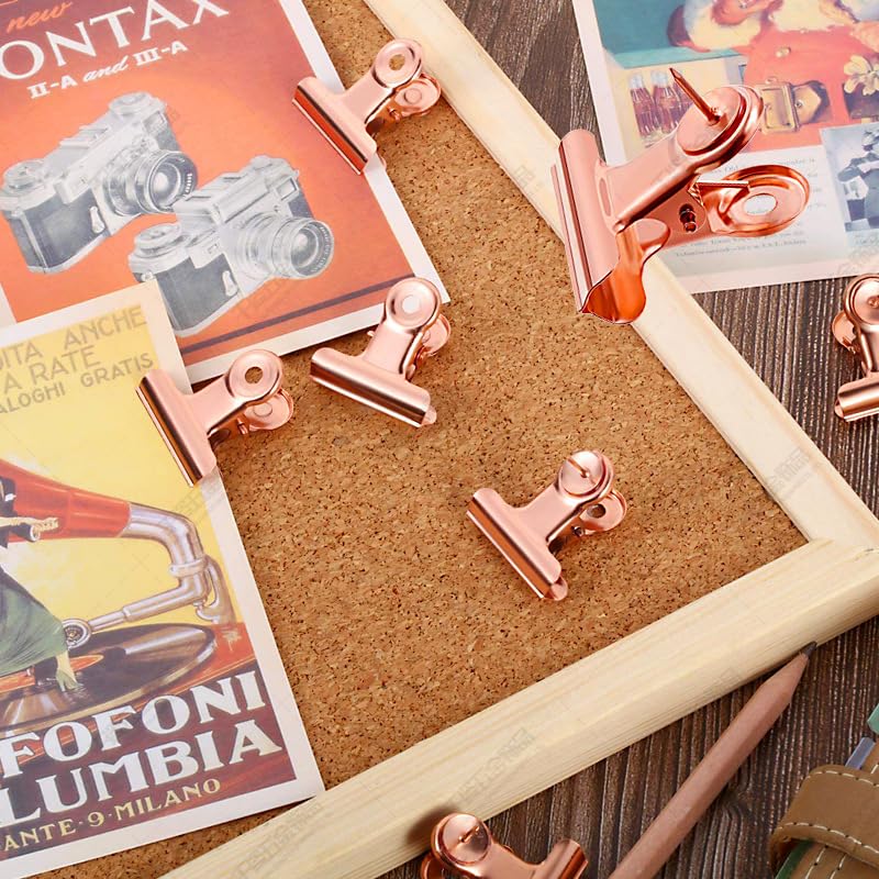 YUCHIYA 32 Pack Bulldog Clips with Push-pins for Corkboard,Metal Clips for Crafts, Metal Binder