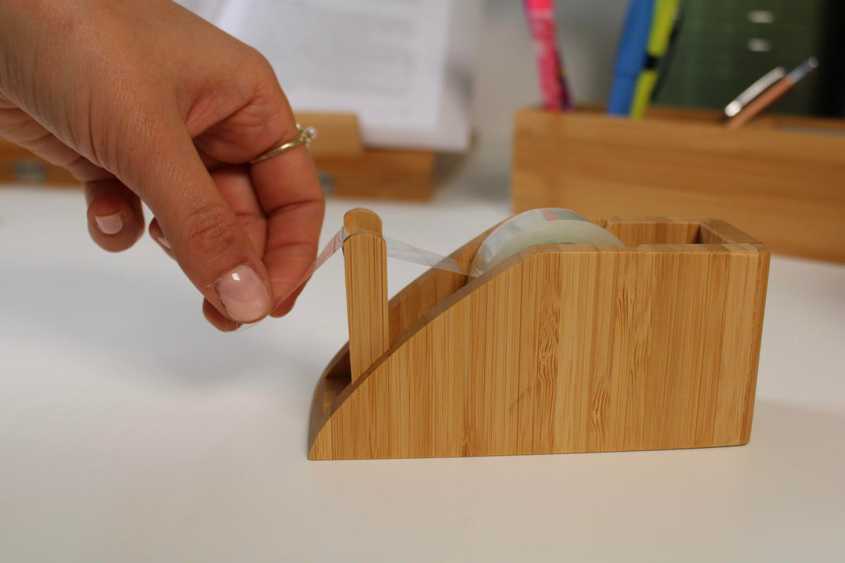 WEDO 061907 Bamboo Tape Dispenser with Adhesive Tape Brown