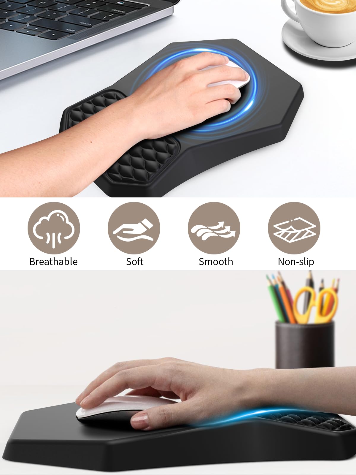 3-in-1 Ergonomic Keyboard Stand with Wrist Rest & Mouse Pad Set, Black