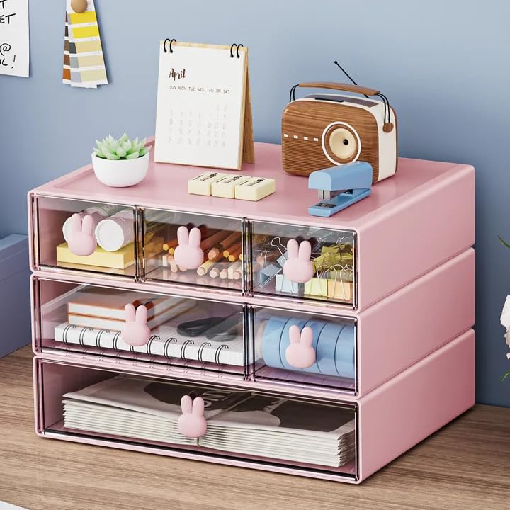 Marbrasse Desk Organizer with 6 Drawers, 3 Tier Stackable Storage Drawers Plastic Makeup Storage