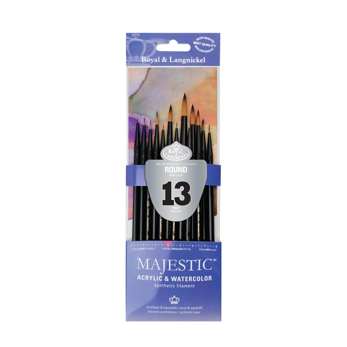 Majestic Royal & Langnickel Standard Handle Round Artist Brush Set for All Water-Based Mediums, 13pc