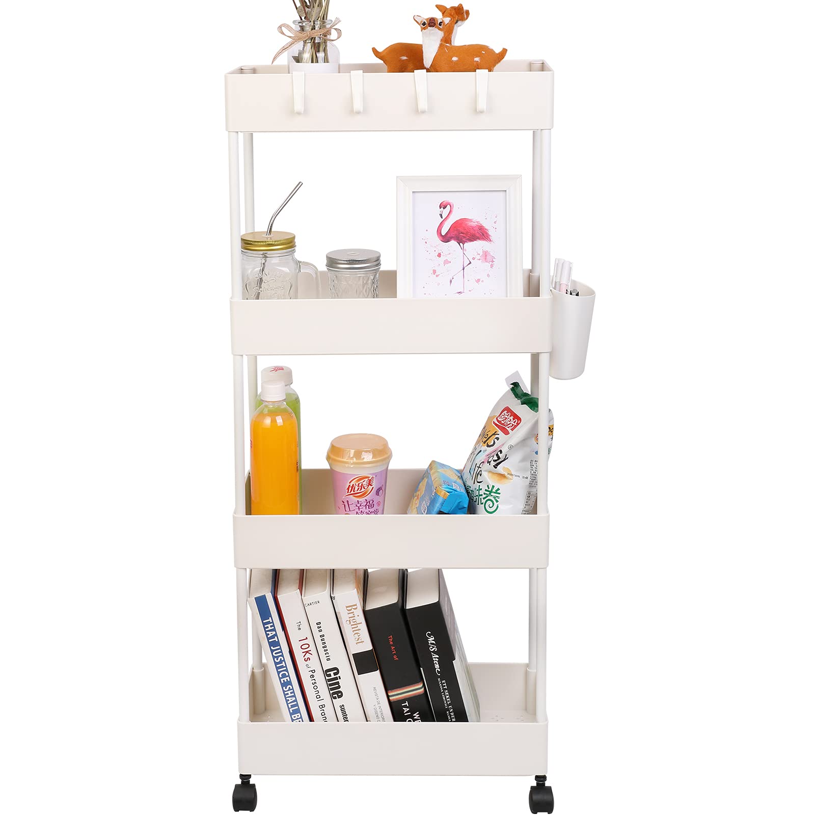 AYVANBER 4 Tier Slim Rolling Utility Kitchen Cart Bathroom Organizer for Narrow Places Multipurpose
