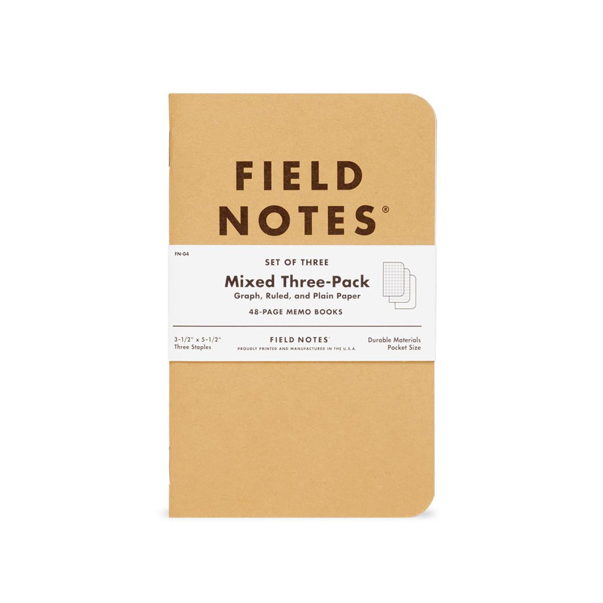 Field Notes: Original Kraft 3-Pack - Mixed Paper (1 Graph/Grid, 1 Ruled/Lined, 1 Plain/Blank) Memo