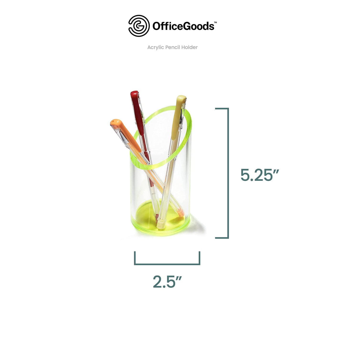 OfficeGoods Acrylic Pen Holder, 5.25” H x 2.5” W, Neon Green