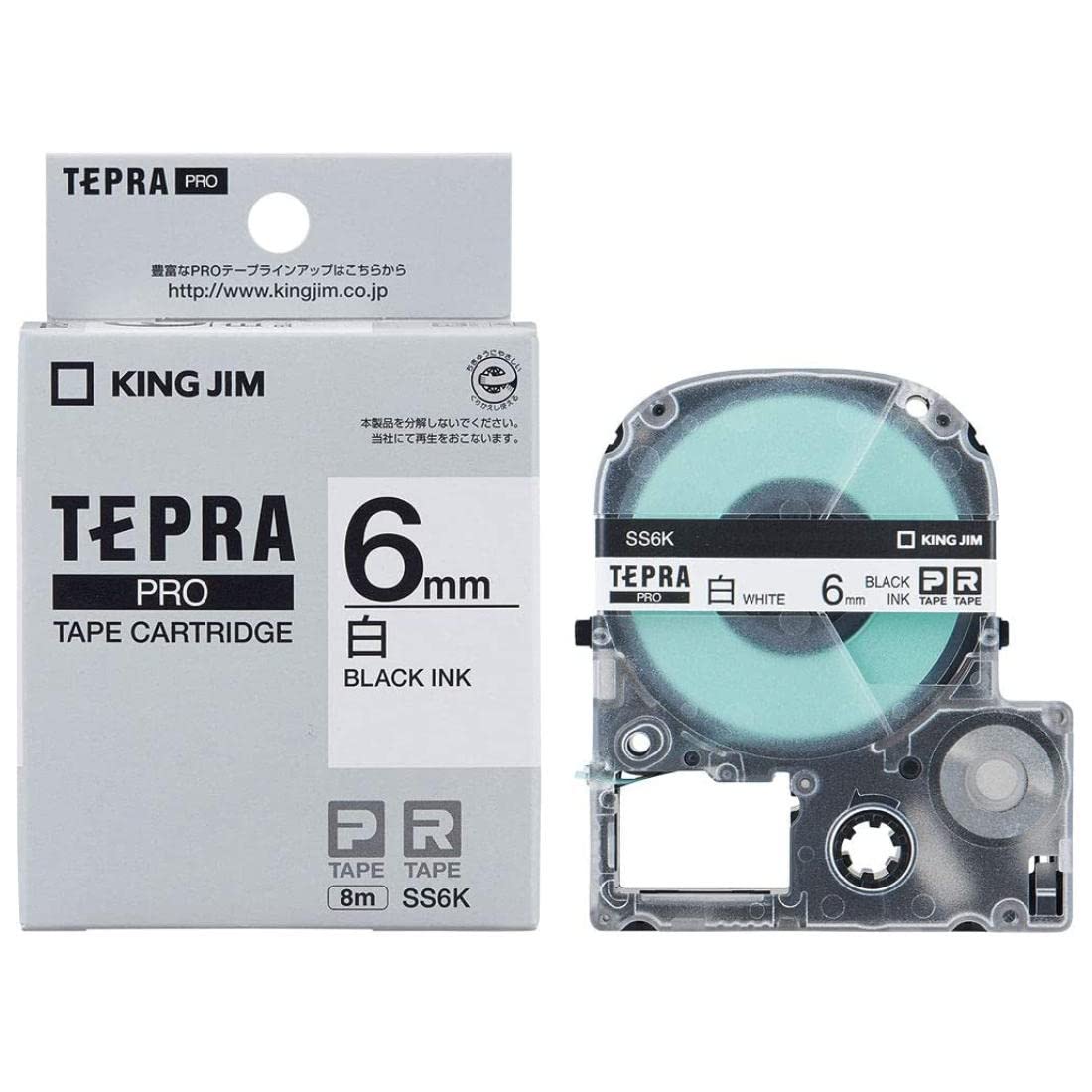 King Jim Pro Tape Cartridge White Label 6mm SS6K Black Letters