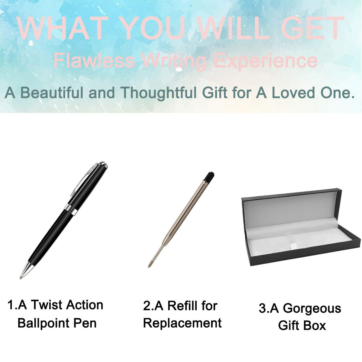 ABIsedrin Personalized Pens, Custom Engraved Pen Case for Men, Twist Action 0.7 Ballpoint Pens