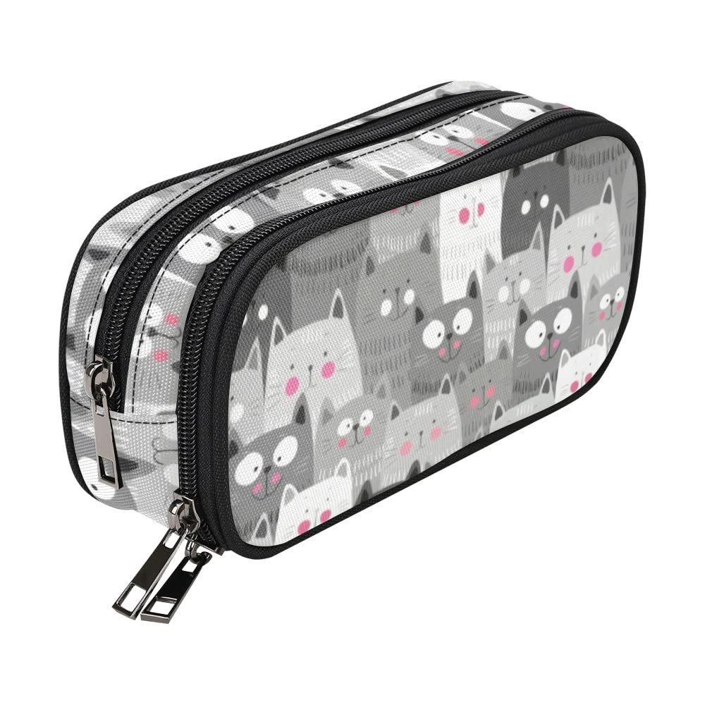 ANANGTEE Grey Cats Pencil Pouch Case for Boys Girls 10x5 Big Storage