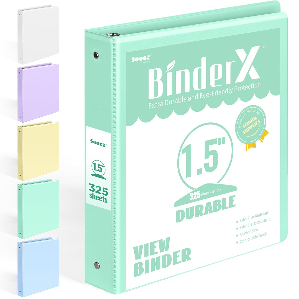 BinderX 3 Ring Binder 1.5 Inch, 1.5" Clear View Binder, Light Green, Letter
