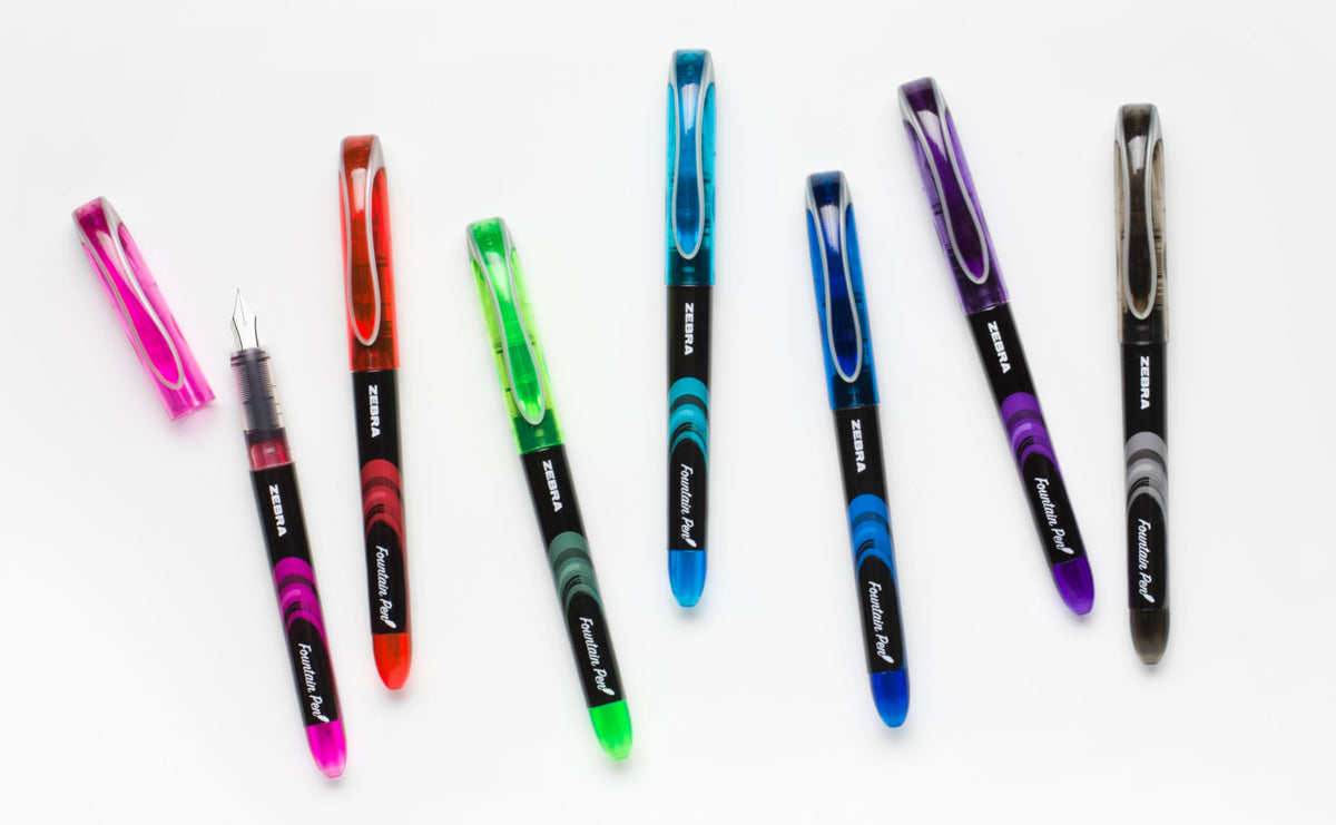 Zebra Pen Fountain Pen, Free-Flowing Liquid Assorted Ink, 0.6mm, 7-Pack