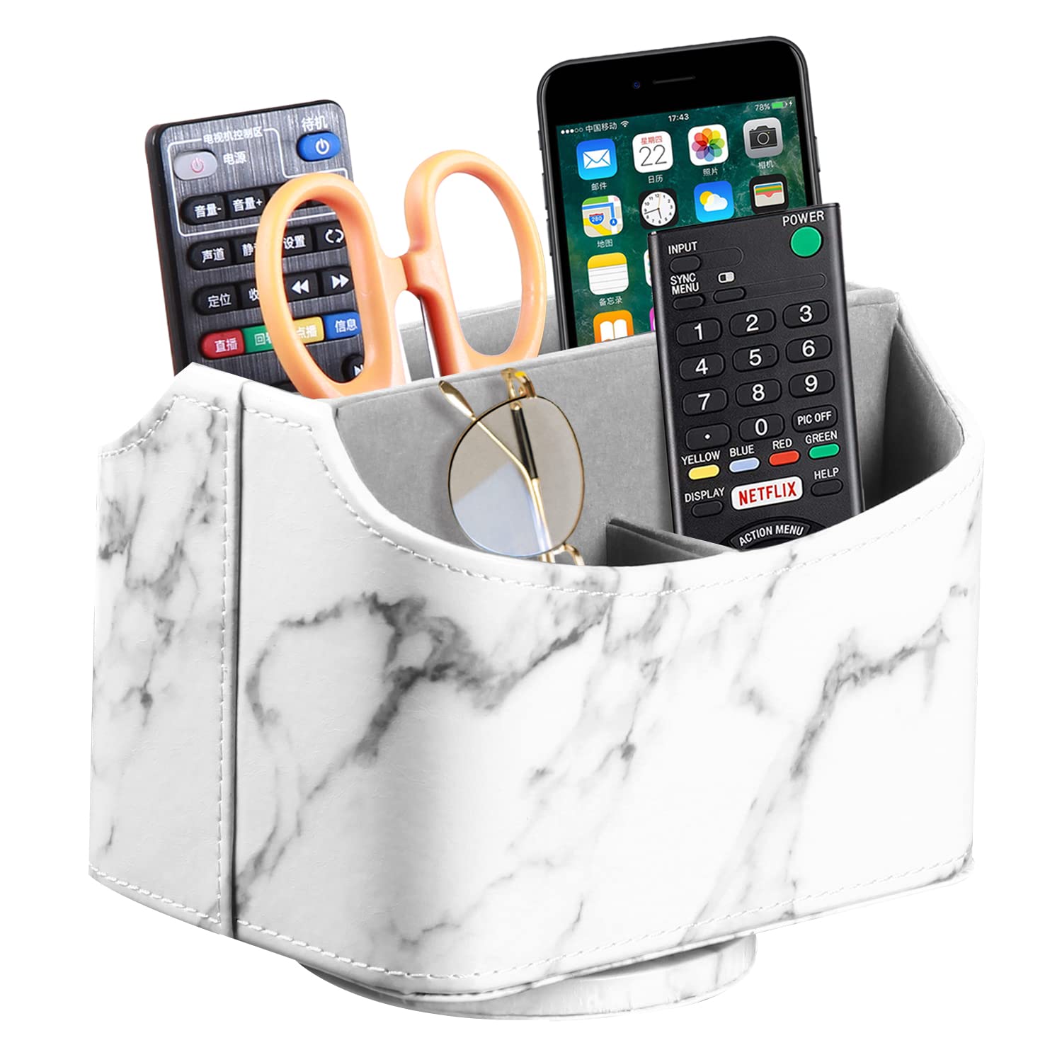 PU Leather 360° Rotatable Remote Control Holder,Nightstand TV Remote Caddy