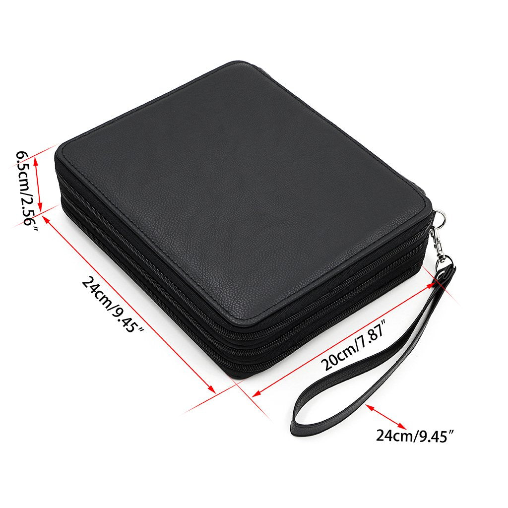 BTSKY Deluxe PU Leather Pencil Case For Colored Pencils - 120 Slot Pencil Holder with Handle Strap