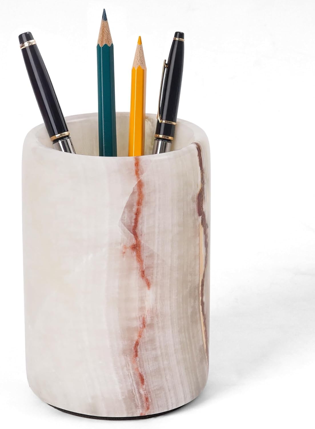 Radicaln Marble Pen Holder For Desk 4" Inches White Onyx Handmade Marker & Pen Holder for Desk