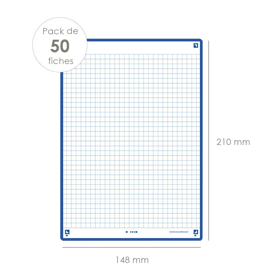 Oxford Révision 2.0 Bristol Cards A5 (14.8 x 21 cm) Small Squares on both sides - Navy Blue Frame
