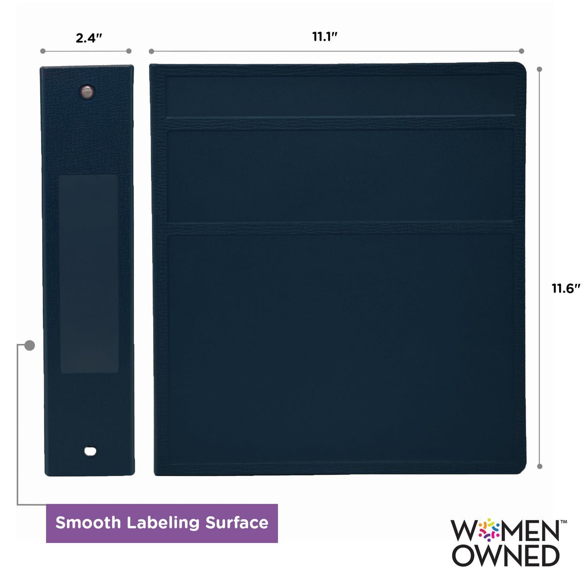 Carstens 2-Inch Heavy Duty 3-Ring Binder - Side Opening, Navy Blue, Durable Plastic, Precision