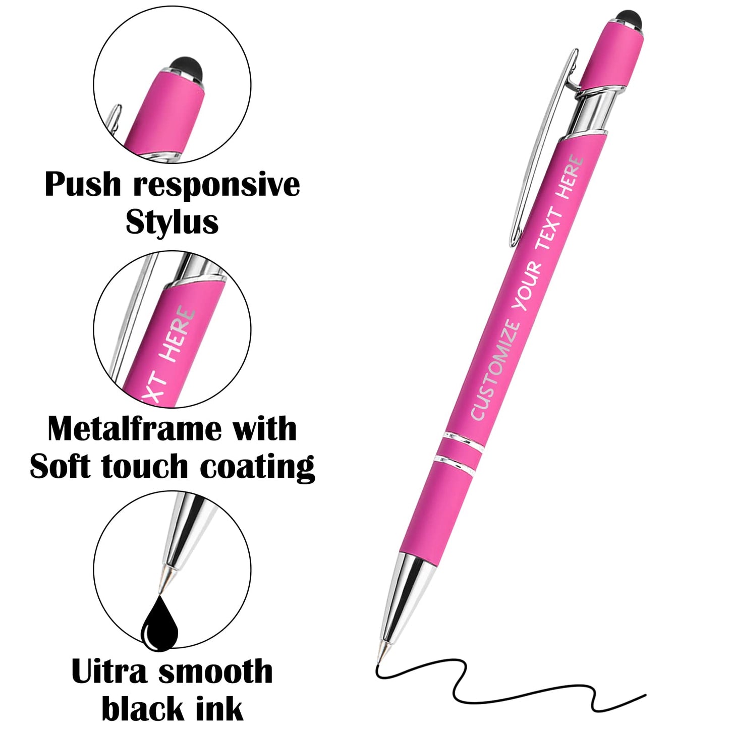 Yananka 12 Custom Pens with Stylus, Personalized with Free Engraving, Custom Pens with Business