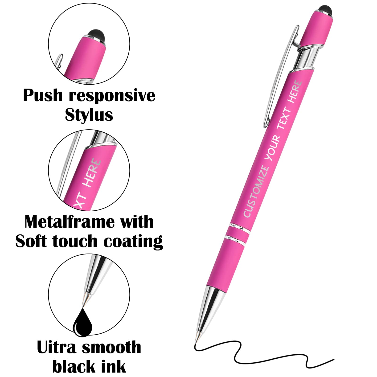Yananka 12 Pcs Custom Pens with Stylus,Personalized Pens with Free Engraving,Customized Pens with