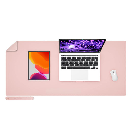 Wolaile PU Leather Desk Pad Blotter,Light Pink Waterproof Office Desktop Mat for Women,36x17in