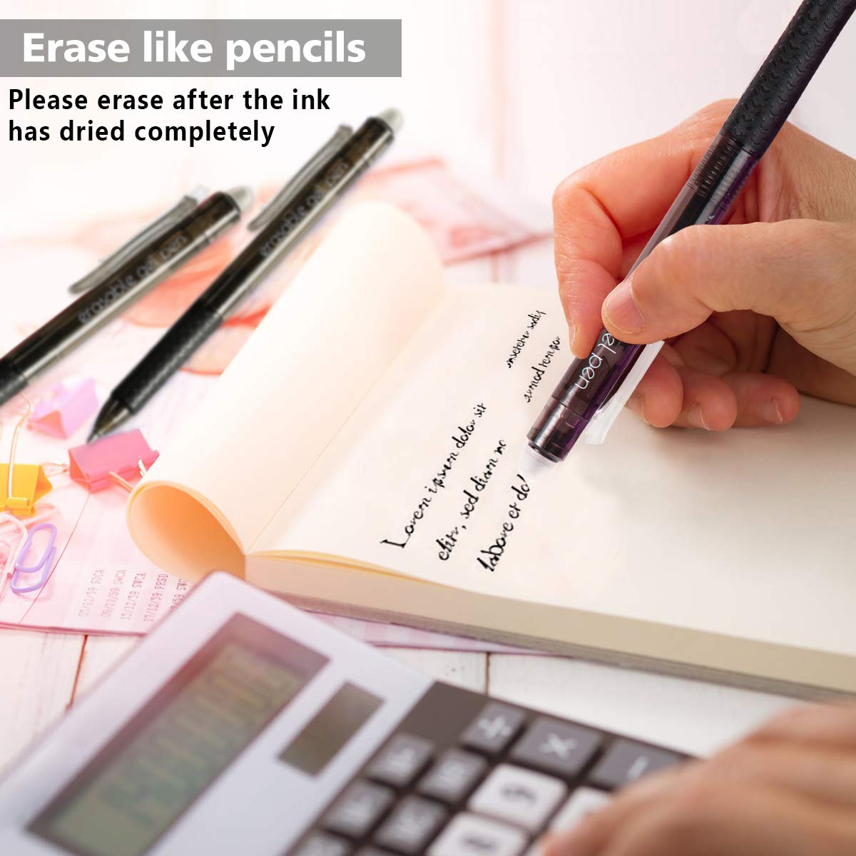 Lineon Erasable Gel Pens, 15 Pack Black Retractable Erasable Pens Clicker, Fine Point, Make