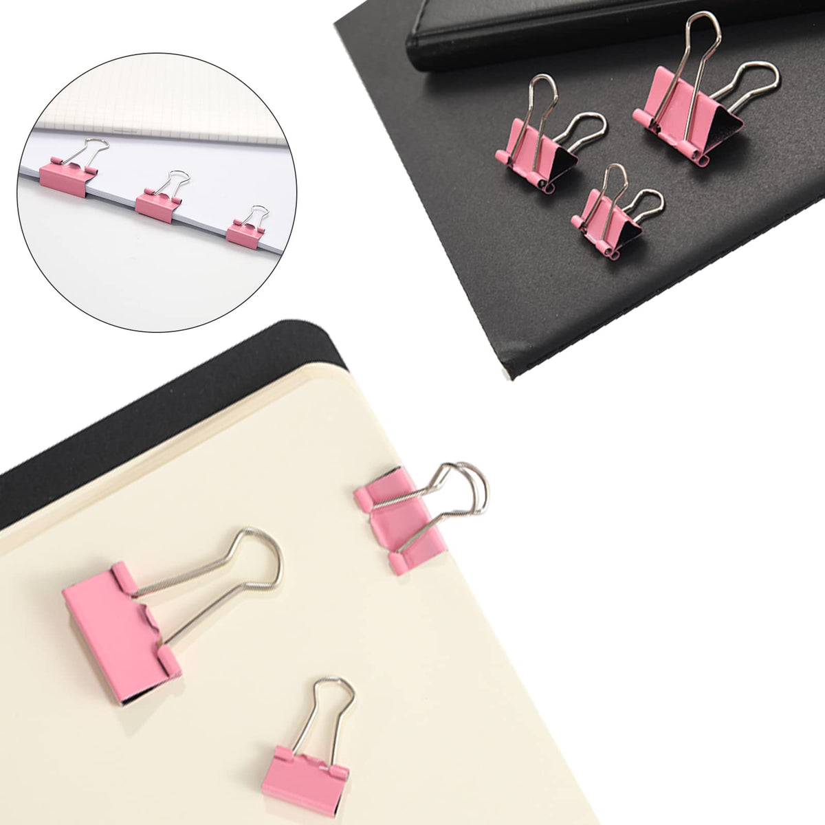 DANRONG Pink Binder Clips Paper Clips,380 PCS Assorted Sizes Paperclips