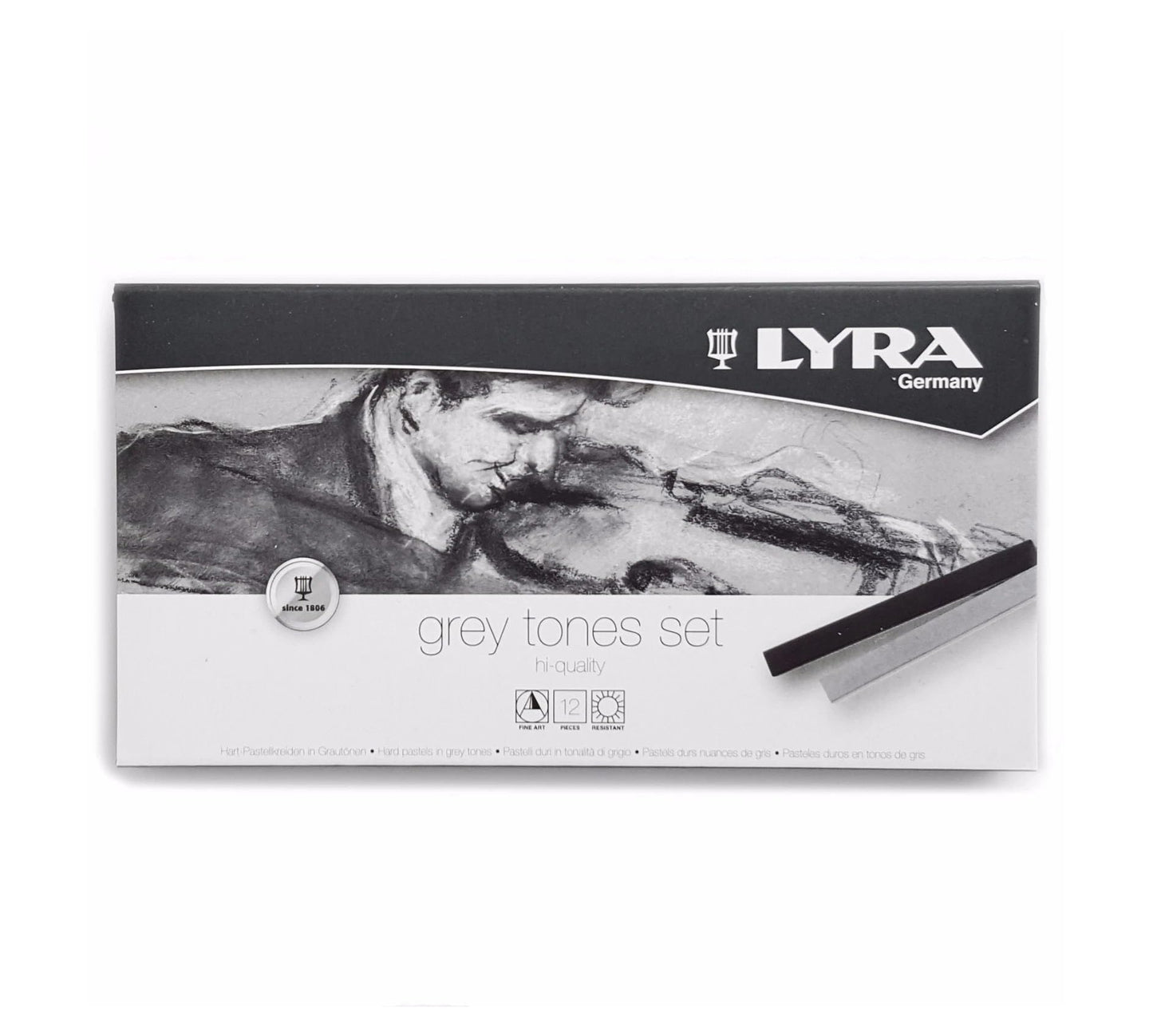 LYRA Polycrayons Fine Art Hard Pastel Set, 12 Assorted Grey Tones Colours, For Professionals &
