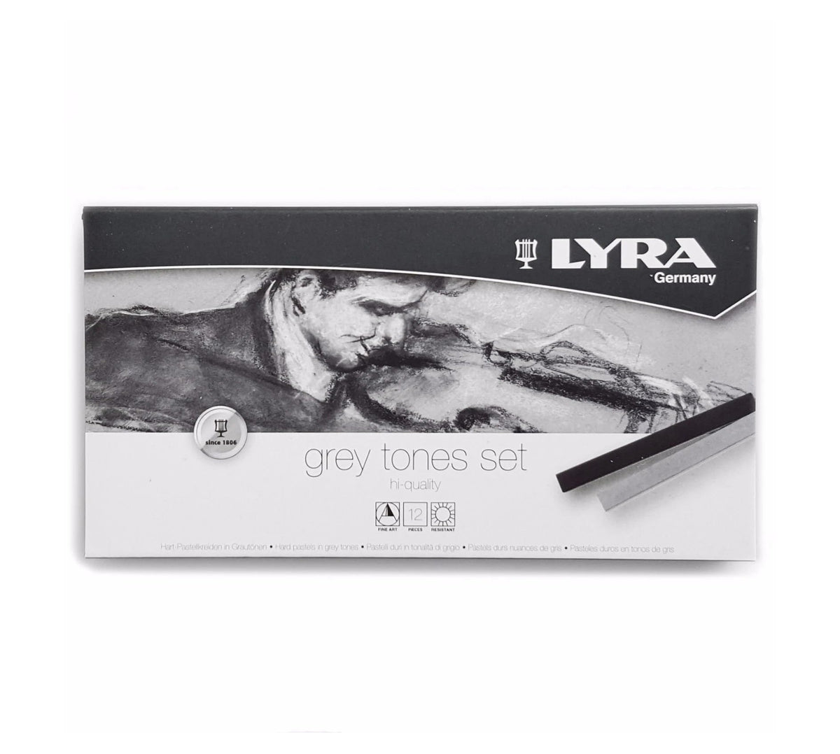 LYRA Polycrayons Fine Art Hard Pastel Set, 12 Assorted Grey Tones Colours, For Professionals &