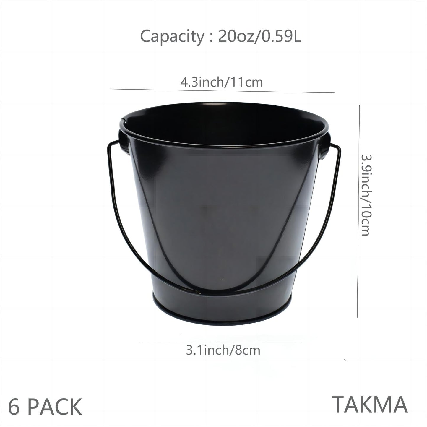 TAKMA Metal Buckets with Handle - 6 Pack 4.3 Inch Small Iron Pail, Easter Bucket,Pencil Holder and