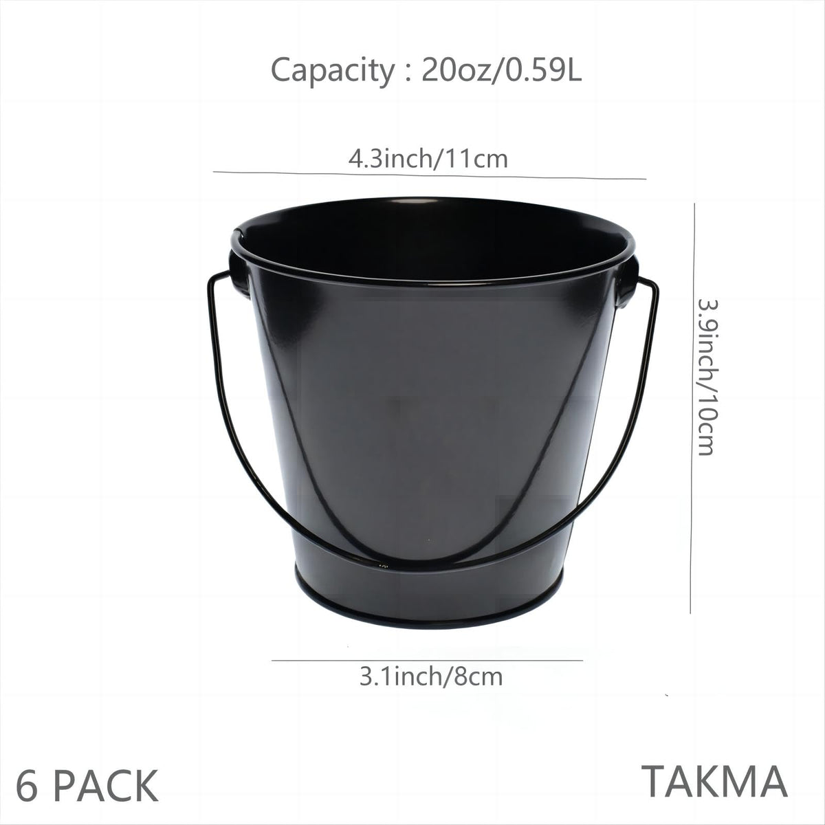TAKMA Metal Buckets with Handle - 6 Pack 4.3 Inch Small Iron Pail, Easter Bucket,Pencil Holder and