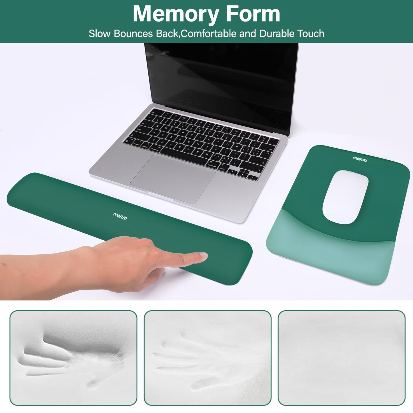 MOSISO Wrist Rest Support Mouse Pad & Keyboard Set, Peacock Green