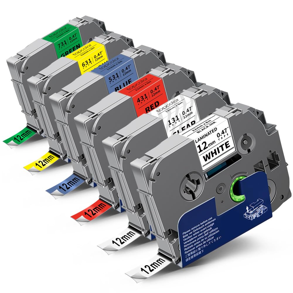 6-Pack Compatible for Brother Label Maker Tape 12mm 0.47" Multi Color