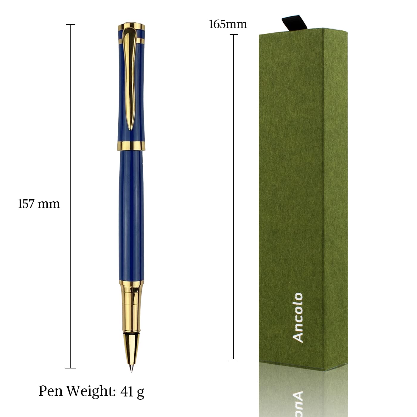 Ancolo Fancy Roller Pen Set. Luxury Roller ball Pen with 2 Black Ink Refills - 0.7 mm. Nice Gift