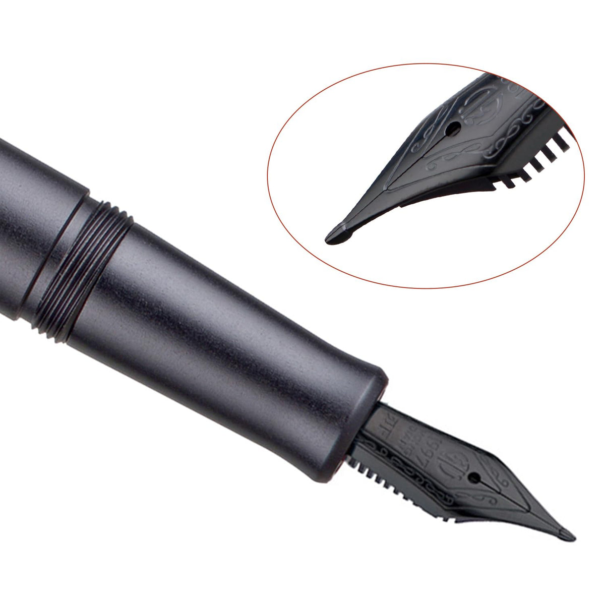 HONG DIAN M2 Black Forest Mini Fountain Pen, Long Blade Nib & Sleek Shape Aluminium Short Pocket