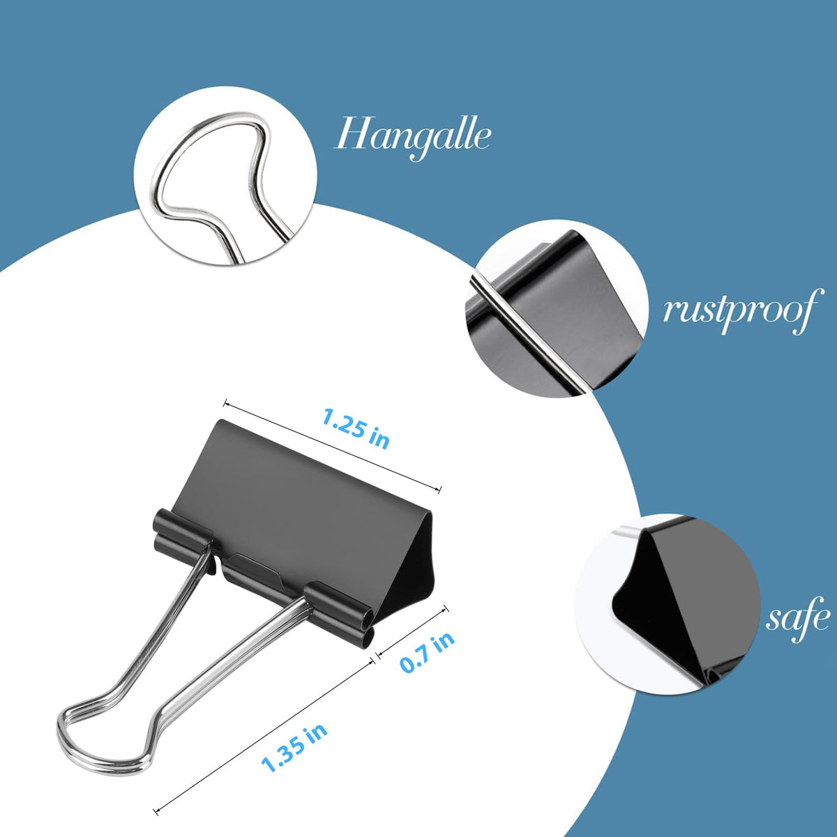 Ufmarine Medium Binder Clips 1.25 inch Length, (40 Pcs) Medium Paper Clips for Office Supplies