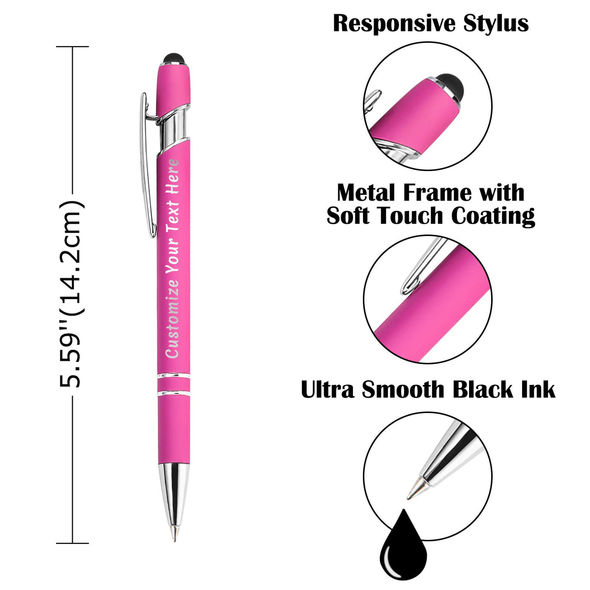 Aolun Personalised Pen,Custom Engraved Ballpoint Pen with Stylus,Soft Touch Metal,Enter Name,Logo