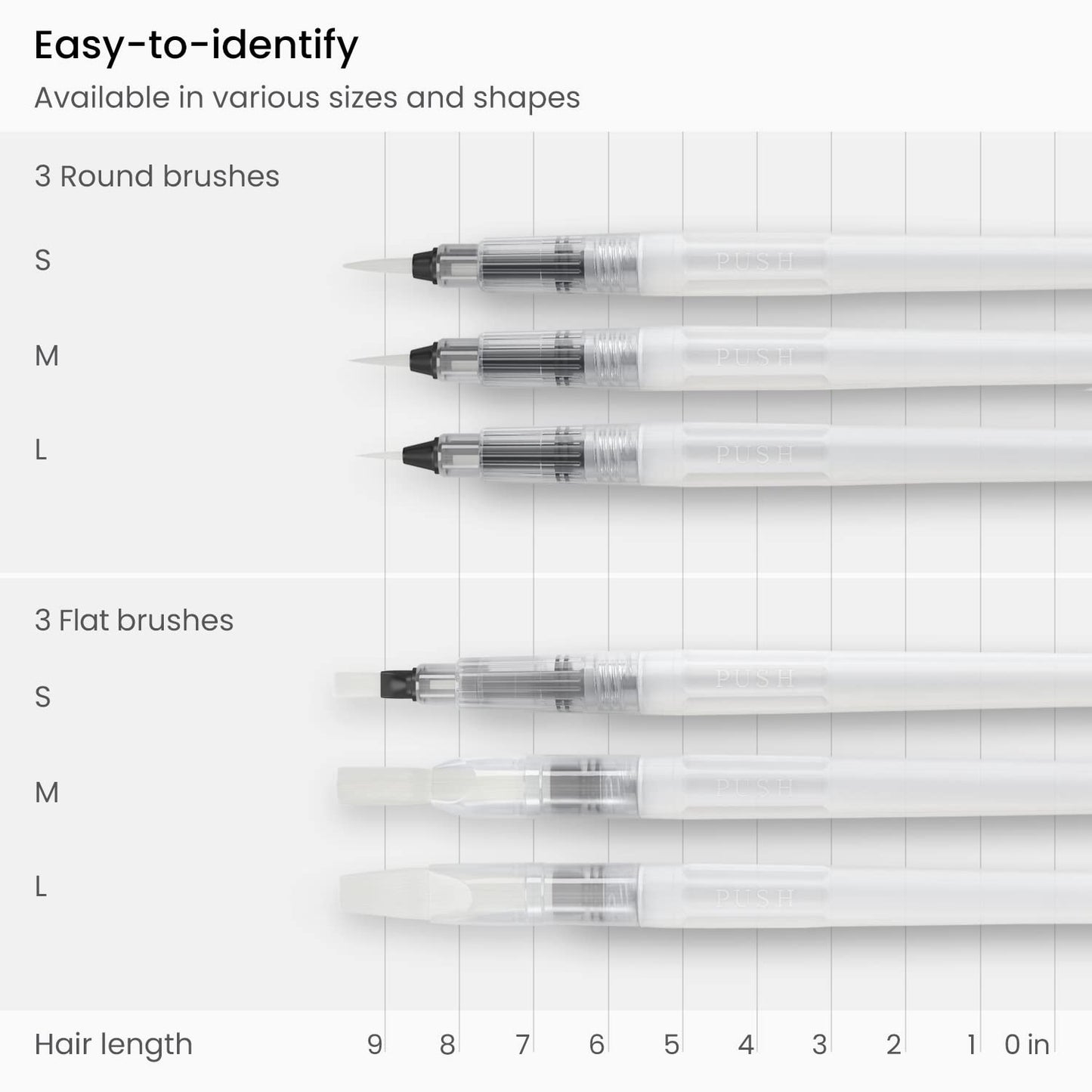 ARTEZA Water Brush Pens for Watercolor, Set of 6, Round and Flat Nylon Tips