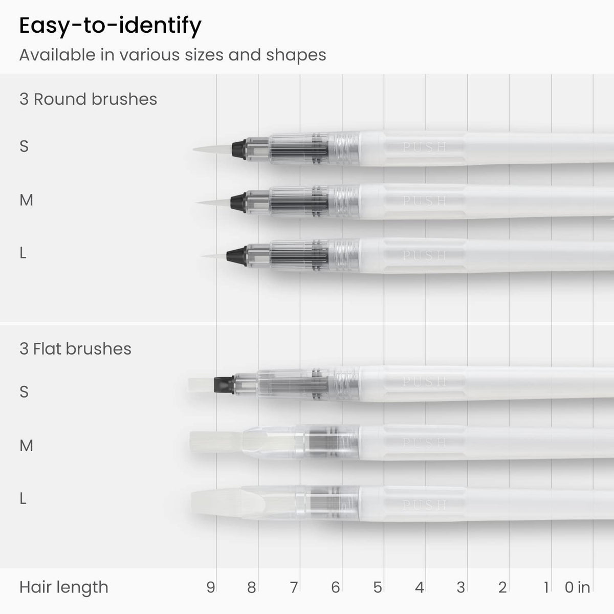 ARTEZA Water Brush Pens for Watercolor, Set of 6, Round and Flat Nylon Tips