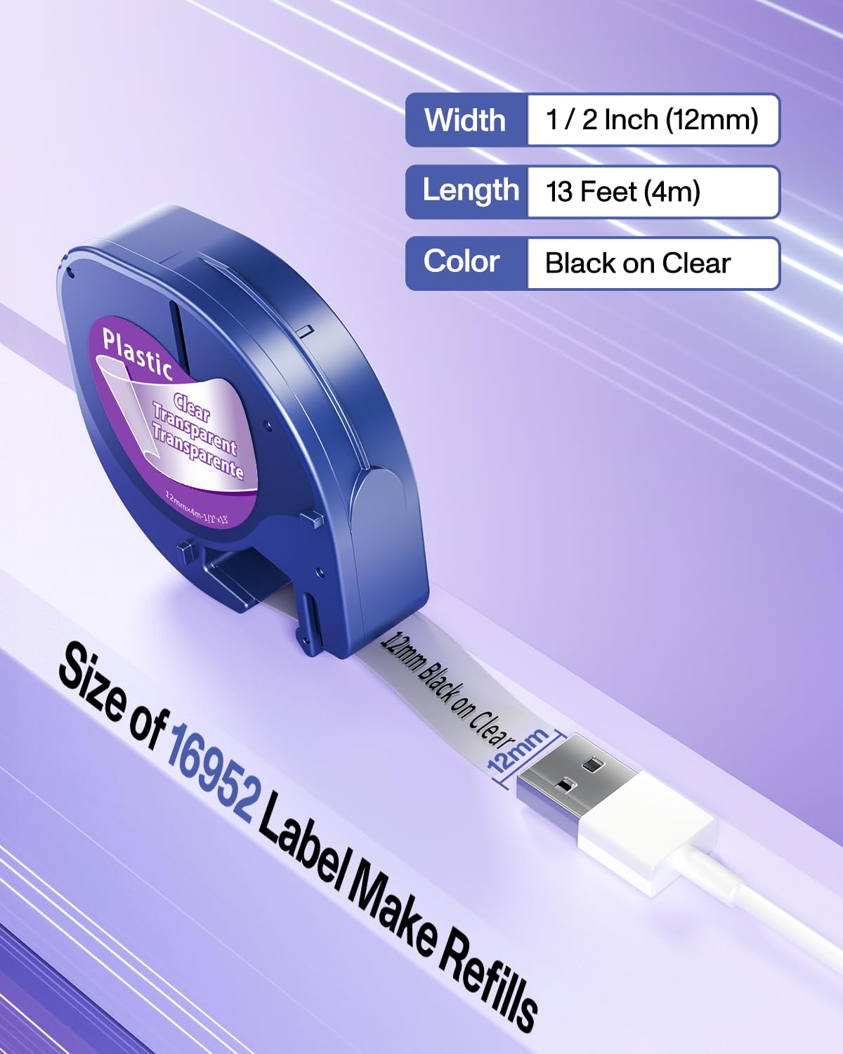 5-Pack Compatible with DYMO Transparent LetraTag Label Maker Refills 16952