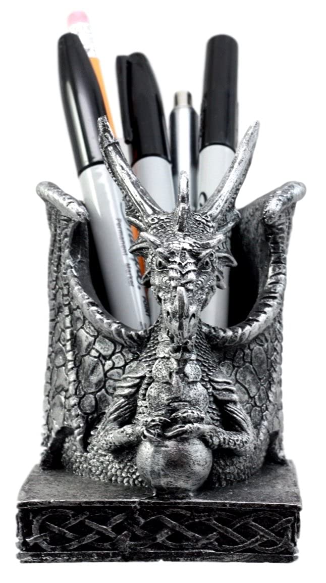 Ebros Gift Shenlong Spirit Dragon Orb Stationery Holder Figurine 4.75" H Office Desktop Accessory