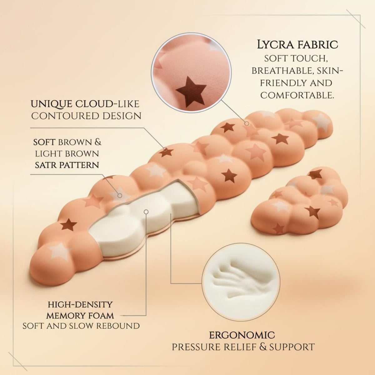 LJYZMD Cloud Wrist Rest Set for Keyboard & Mouse, Milk Tea Colorful Star