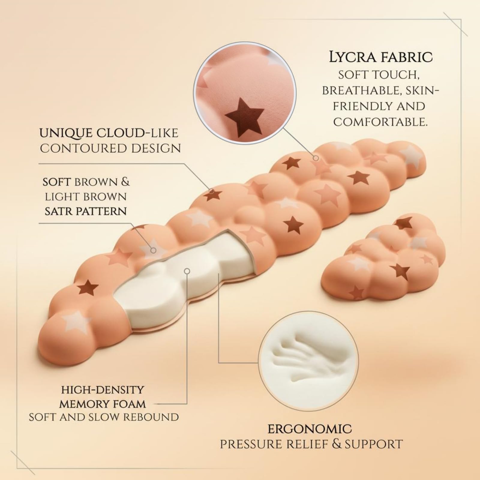 LJYZMD Cloud Wrist Rest Set for Keyboard & Mouse, Milk Tea Colorful Star