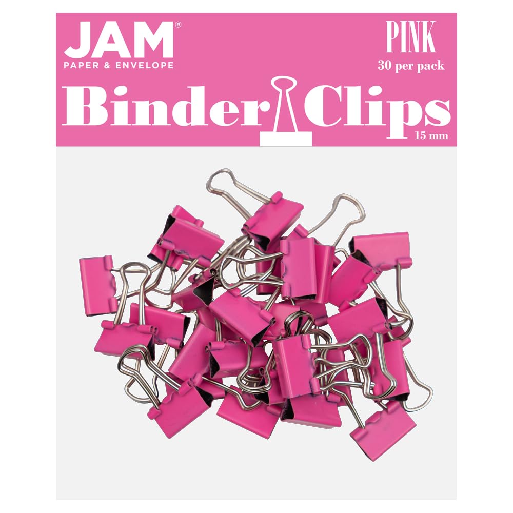 JAM PAPER Colorful Binder Clips - Extra Small - 3/5 Inch (15 mm) - Pink Binderclips - 30/Pack