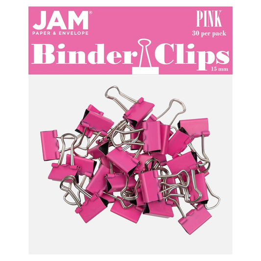 JAM PAPER Colorful Binder Clips - Extra Small - 3/5 Inch (15 mm) - Pink Binderclips - 30/Pack