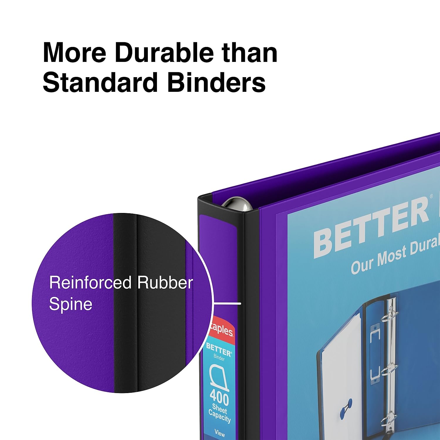 Staples Better Binder, 1.5 Inch D-Ring, Purple, 400 Sheets, 3-Pack
