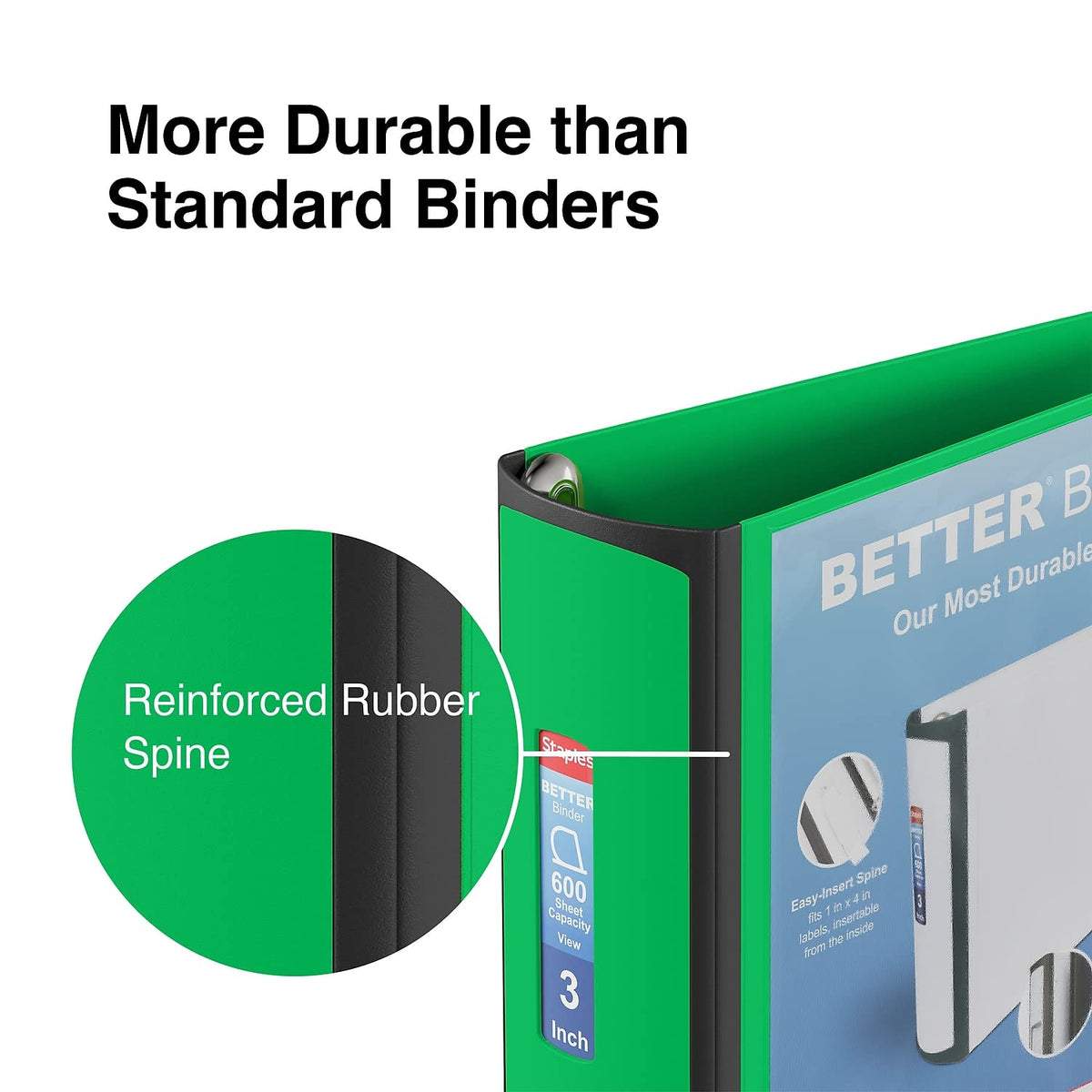 Staples Better Binder, 3 Inch D-Ring, Green, 600 Sheets, 2-Pack