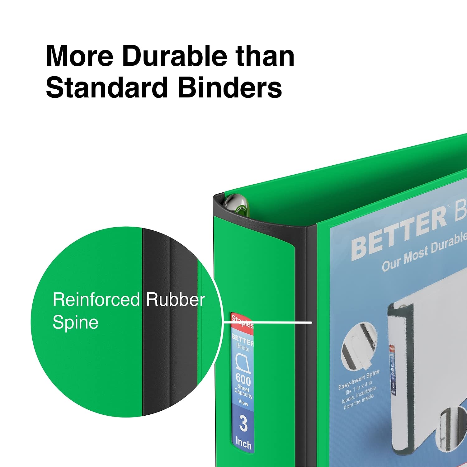 Staples Better Binder, 3 Inch D-Ring, Green, 600 Sheets, 2-Pack