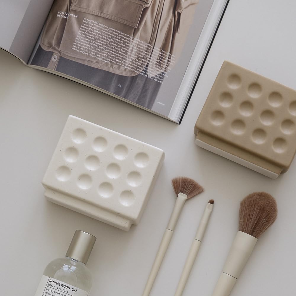 WENSHUO Ceramic Pen Holder,Pen Holder for Desk, Makeup Brush Holder, Crème