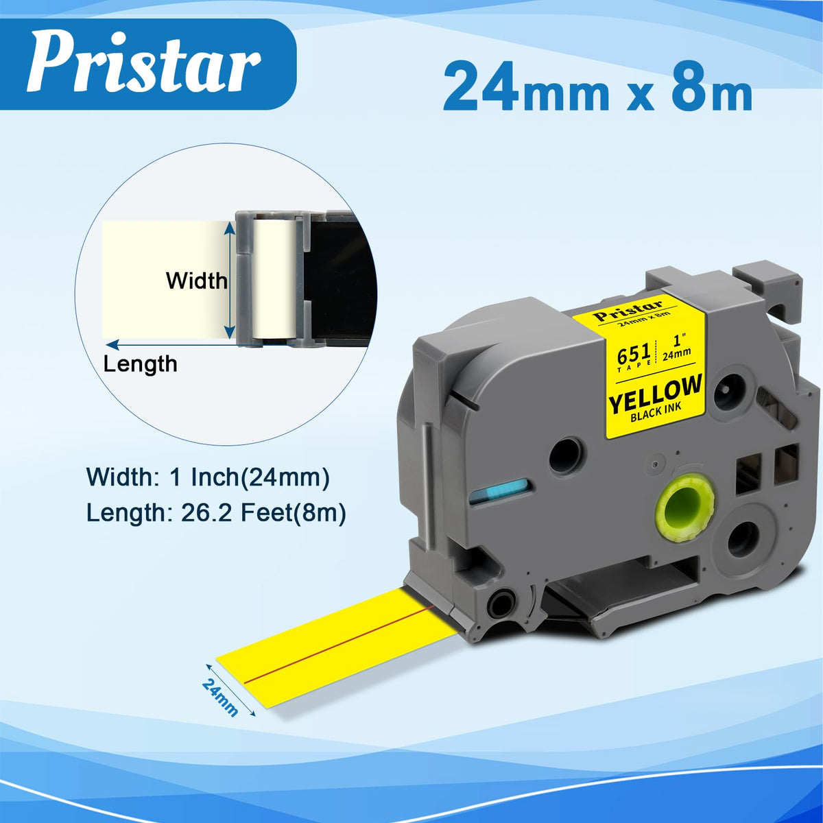 Pristar TZe-651 Black on Yellow Compatible for Brother 24mm 0.94 Tape