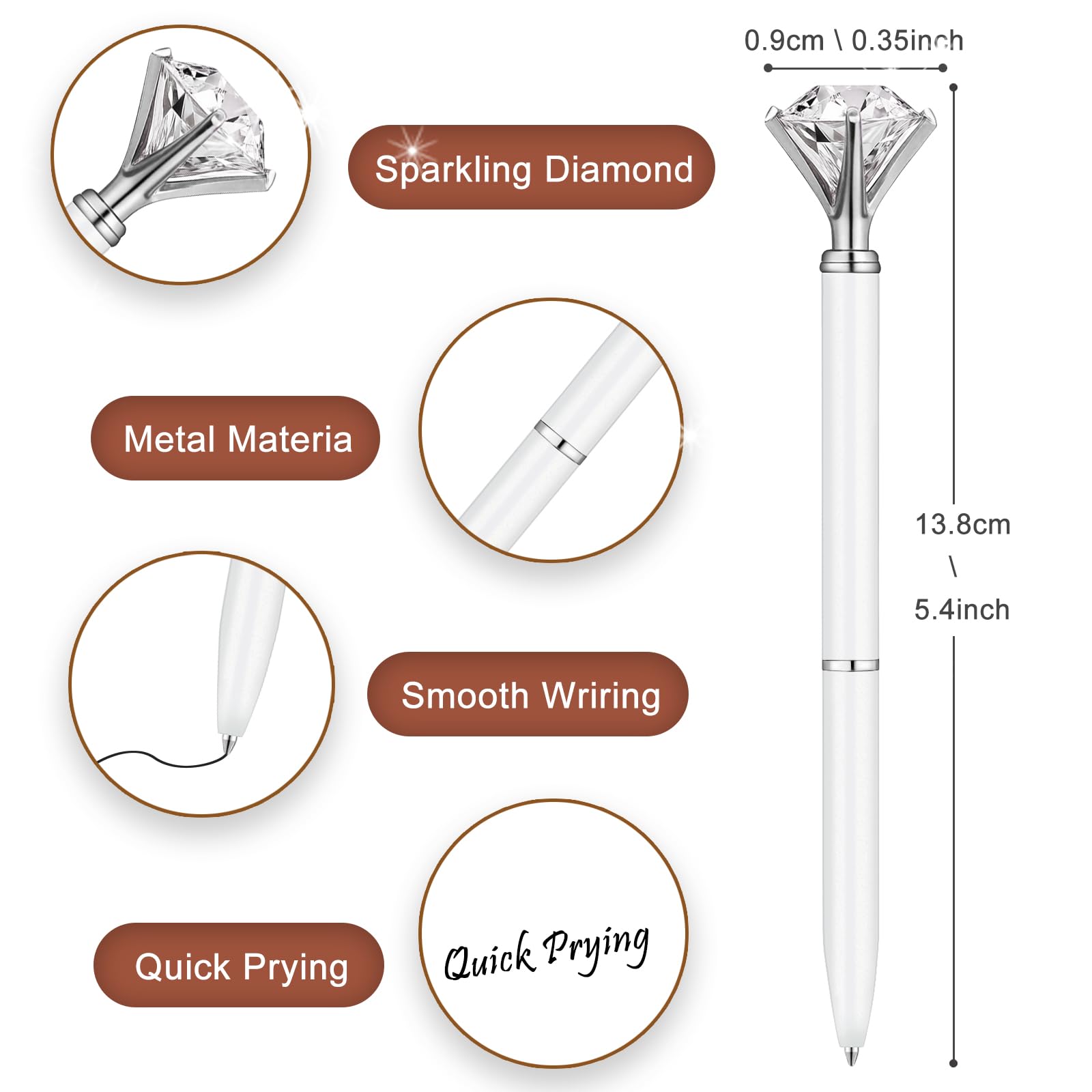 EVNEED 50pcs Big Diamond Pens,Bridal Shower Pen with Black Ink Cute Ballpoint Pen Beautiful Wedding